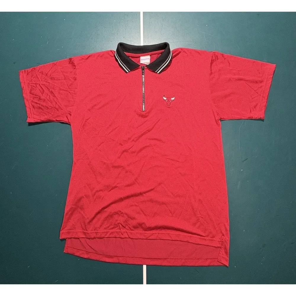 Vintage 90s Chicago Bulls Warm Up Quarter Zip‎ Shirt Size Medium Made In USA